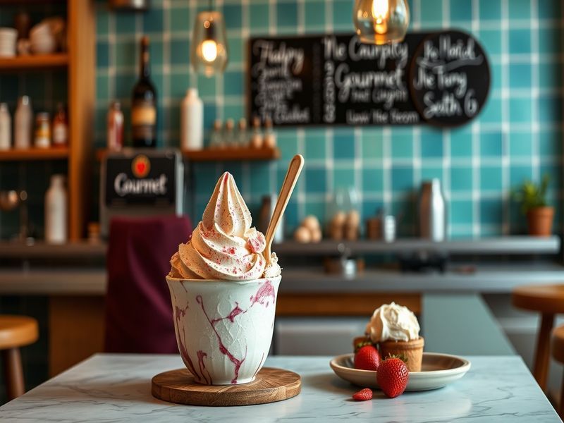 Glace artisanale rafraîchissante servie en terrasse face à la mer